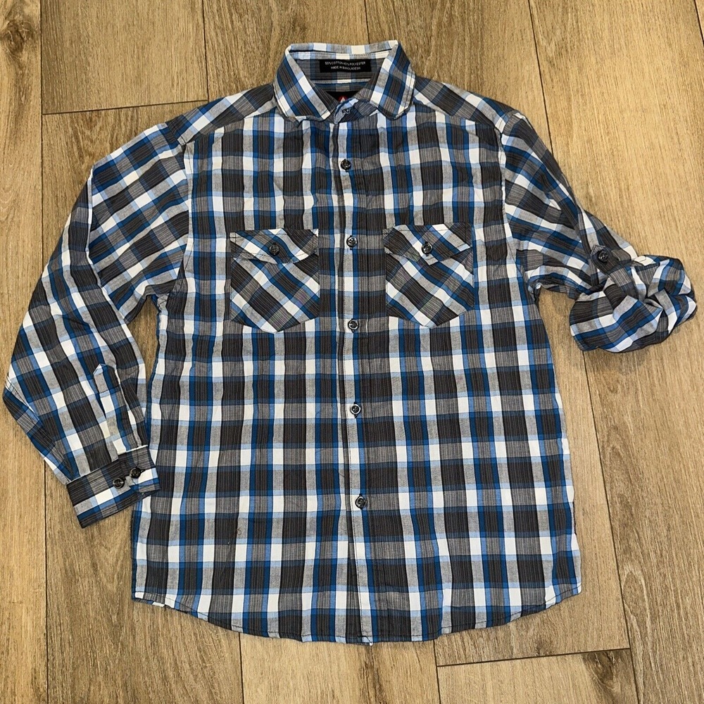 AirWalk‎ Boy's Long Roll Tab Sleeve Plaid Button Down Shirt 10-12 Plaid